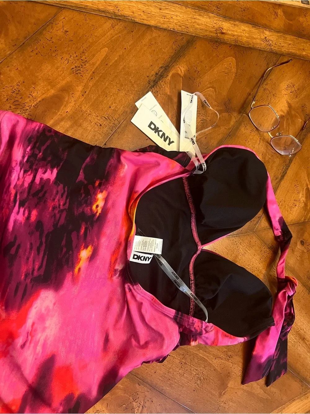 DKNY Pink Swirl Halter One-Piece Swimsuit - Picture 5 of 7
